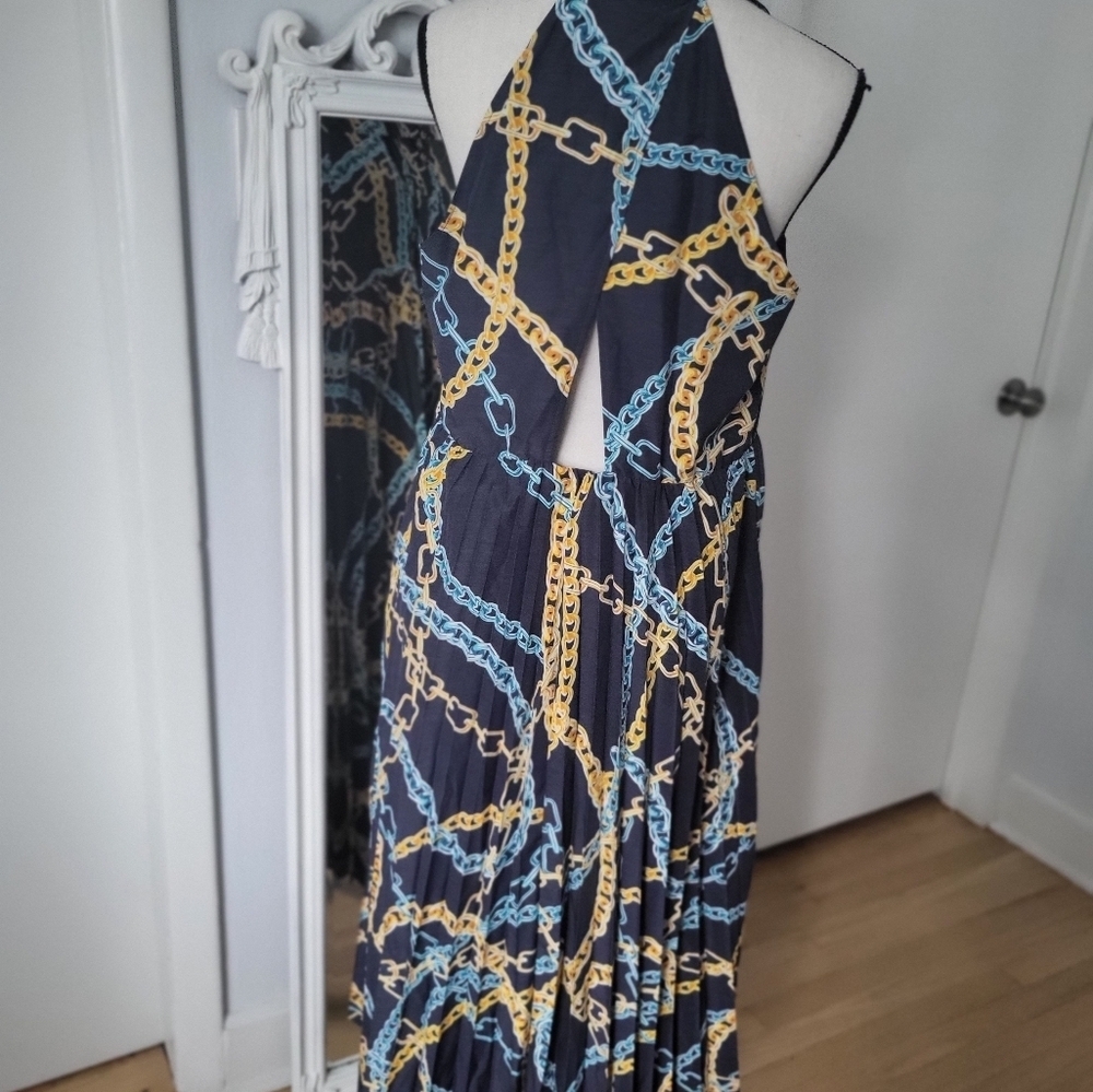 Anthropologie Navy and Gold Chain Midi Dress - Picture 3 of 8